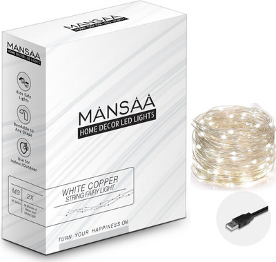 MANSAA 30 LEDs 3.05 m White Steady String Rice Lights(Pack of 1)