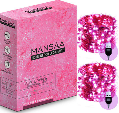 MANSAA 30 LEDs 3.05 m Pink Steady String Rice Lights(Pack of 2)