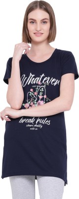 IN Love Printed Women Round Neck Dark Blue T-Shirt