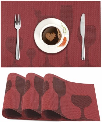 HOKiPO Rectangular Pack of 4 Table Placemat(Maroon, PVC)