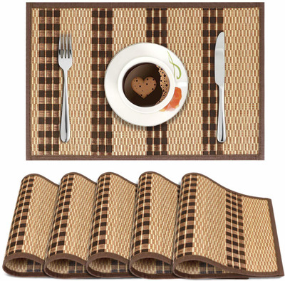 HOKiPO Rectangular Pack of 6 Table Placemat(Multicolor, Natural Bamboo)