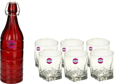 AFAST by Afast Designer Glass Water Bottle With 6 Serving Glass Set, 1 Ltr, Water, Milk, Juice 1000 ml Bottle(Pack of 7, Clear, Glass)