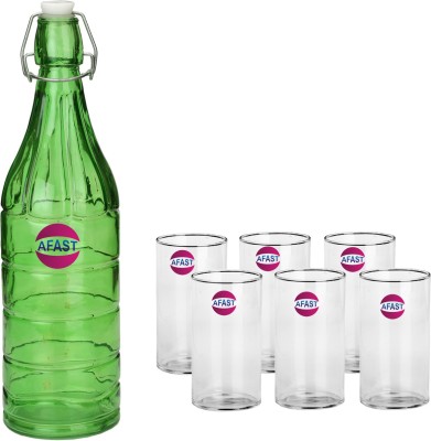 AFAST Trendy Bottle And Glass Set For Beverage 1000 ml Bottle BG35 1000 ml Bottle(Pack of 7, Multicolor, Glass)