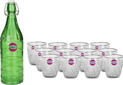 Somil 1000 ml Glass Bottle With Drinking Glass(Pack of 13, Green)