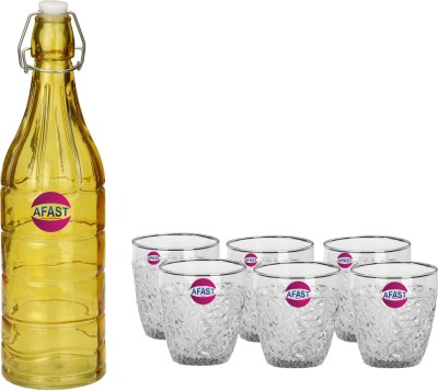 AFAST by Afast Designer Bottle With 6 Glass Serving Set, 1 Ltr, Water, Milk, Juice, Shake, Glass 1000 ml Bottle(Pack of 7, Clear, Glass)