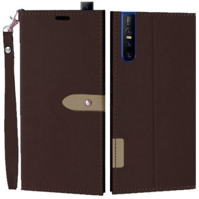 Krofty Flip Cover for Vivo V15 Pro(Brown, Cases with Holder, Pack of: 1)