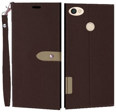Krofty Flip Cover for Mi Redmi Y1(Brown, Cases with Holder, Pack of: 1)