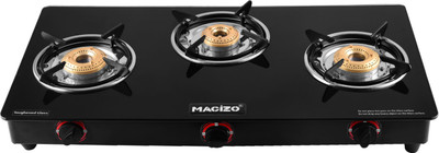 MACIZO Preto Plus 3 Burner ISI certified Glass Manual Gas Stove(3 Burners)