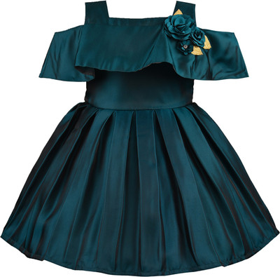 Wishkaro Girls Midi/Knee Length Party Dress(Green, Sleeveless)