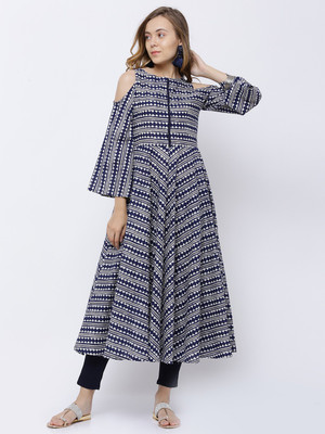 Vishudh Women Printed Anarkali Kurta(Dark Blue)