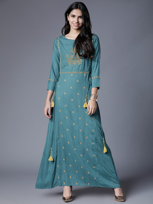 Vishudh Women Solid A-line Kurta(Green)