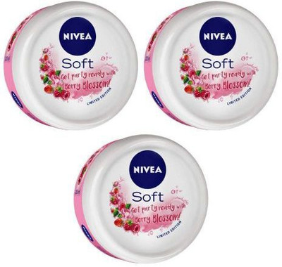 NIVEA Soft Light Moisturizer, Berry Blossom,(Pack of 3)(200 ml)