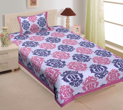 EarlyMart 140 TC Cotton Single Printed Flat Bedsheet(Pack of 1, Pink)