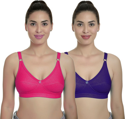 Fashion Comfortz R Cup Women T-Shirt Non Padded Bra(Dark Blue, Pink)