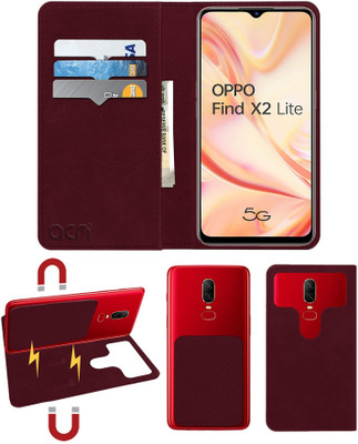 ACM Flip Cover for Oppo Find X2 Lite(Maroon, Cases with Holder, Pack of: 1)