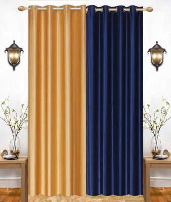 India Furnish 153 cm (5 ft) Polyester Semi Transparent Window Curtain (Pack Of 2)(Plain, Blue & Gold)