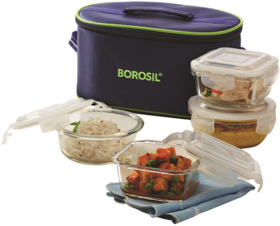BOROSIL Microwavable Borosilicate Glass 4 Containers Lunch Box(1120 ml)