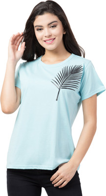 Lesuzaki Printed Women Round Neck Blue T-Shirt