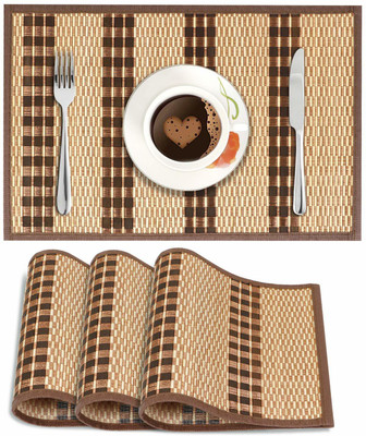 HOKiPO Rectangular Pack of 4 Table Placemat(Multicolor, Natural Bamboo)