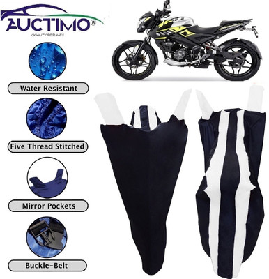 AUCTIMO Two Wheeler Cover for Bajaj(Pulsar 160 NS DTS-i, White, Blue)