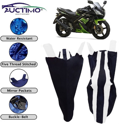 AUCTIMO Two Wheeler Cover for Yamaha(YZF R15 S, White, Blue)