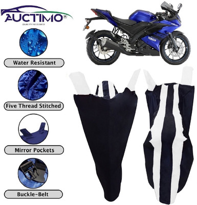AUCTIMO Two Wheeler Cover for Yamaha(R15 V3, White, Blue)