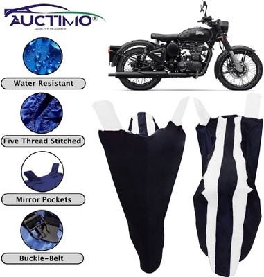 AUCTIMO Two Wheeler Cover for Royal Enfield(Classic 500, White, Blue)