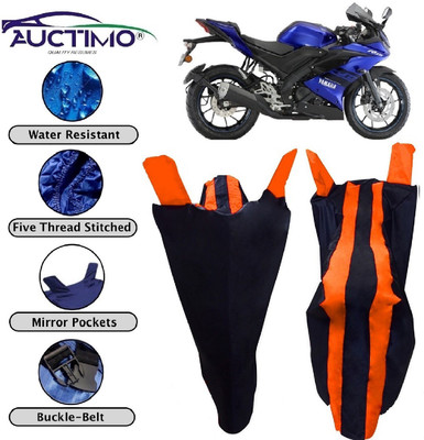 AUCTIMO Two Wheeler Cover for Yamaha(R15 V3, Orange, Blue)