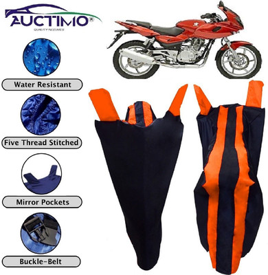 AUCTIMO Two Wheeler Cover for Bajaj(Pulsar 220 DTS-i, Blue, Orange)