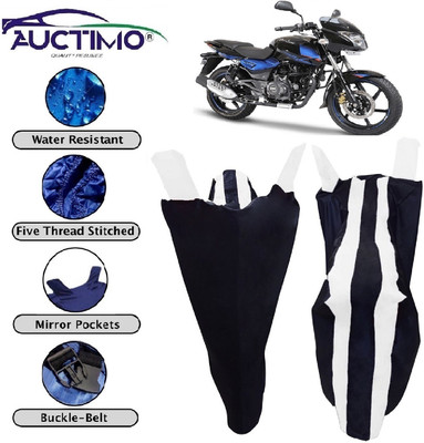 AUCTIMO Two Wheeler Cover for Bajaj(Pulsar 150 DTS-i, White, Blue)