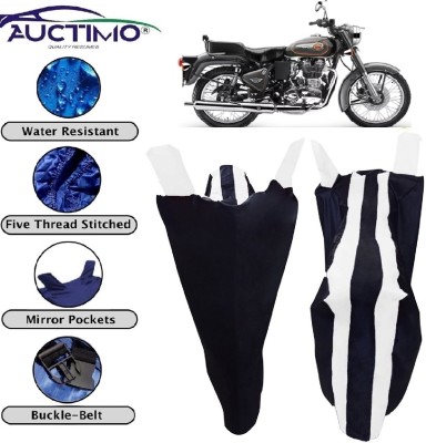 AUCTIMO Two Wheeler Cover for Royal Enfield(Bullet 500, Blue, White)