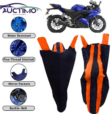 AUCTIMO Two Wheeler Cover for Yamaha(R15, Orange, Blue)