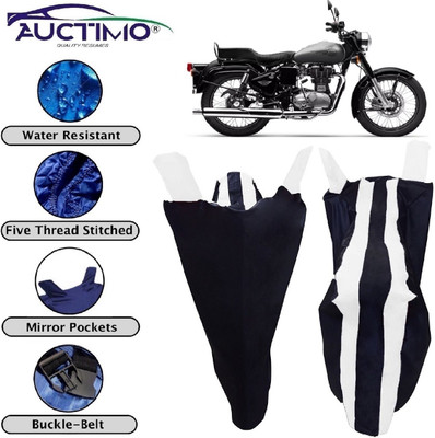 AUCTIMO Two Wheeler Cover for Royal Enfield(Bullet 350, White, Blue)