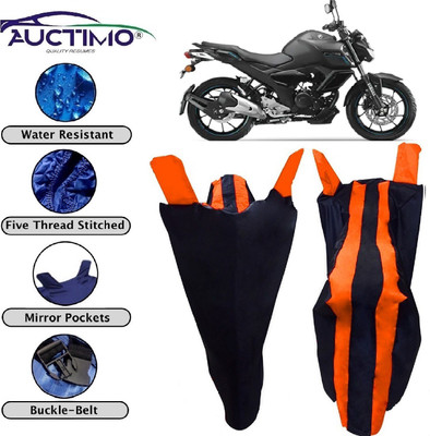 AUCTIMO Two Wheeler Cover for Yamaha(FZ-S FI, Orange, Blue)