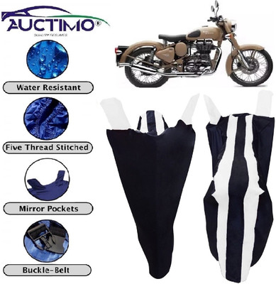 AUCTIMO Two Wheeler Cover for Royal Enfield(Bullet 500, White, Black)