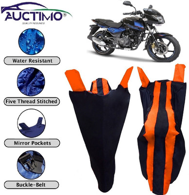 AUCTIMO Two Wheeler Cover for Bajaj(Pulsar 180 DTS-i, Orange, Blue)