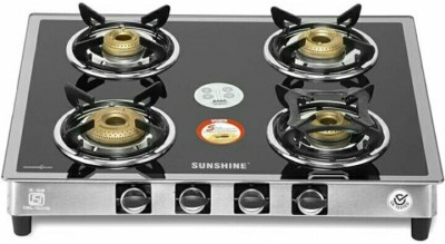 SUNSHINE four burner silver Glass, Stainless Steel Manual Gas Stove(4 Burners)