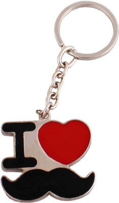 GCT I Love Moustache | Mustache | Mooch (G-1) Black Red Metal Keychain for Car Bike Men Keyring Key Chain