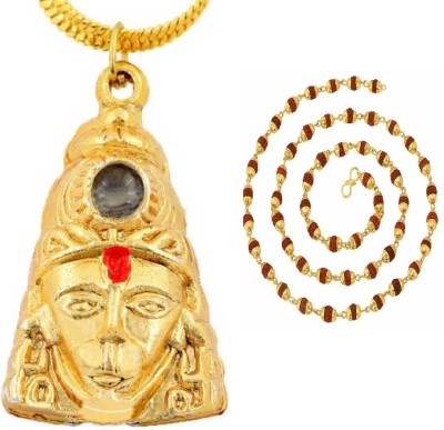 ANVIKA Brass plated golden cap rudraksha mala and hanuman kavach locket Brass Plated Brass, Wood, Crystal Necklace