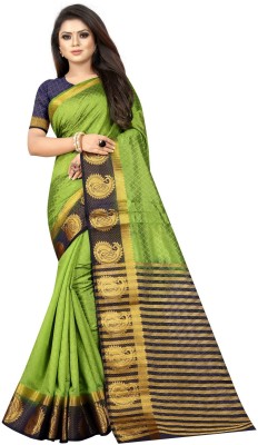 VRINDITA FASHION Striped Kanjivaram Cotton Silk Saree(Multicolor)