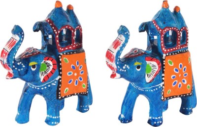 DreamKraft Paper Mache 2 Inch Elephant Royal Sawari Ambabari Showpiece Decorative Showpiece  -  12 cm(Paper Mache, Light Blue)