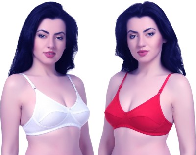 Sexy Bust Women T-Shirt Non Padded Bra(Red, White)