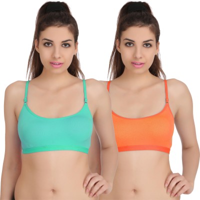 Arousy Women T-Shirt Non Padded Bra(Orange, Light Green)