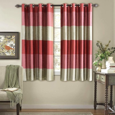 Deco Window 152 cm (5 ft) Polyester Blackout Window Curtain (Pack Of 2)(Striped, Red)
