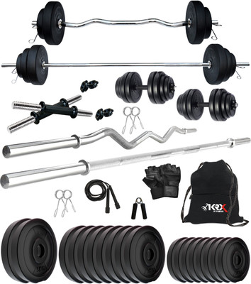 KRX 50 kg PVC 50 Kg Home Set with 3 Ft Curl & 5 Ft plain Rod & 1 Pair Dumbbell Rods Home Gym Combo