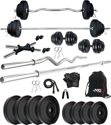 KRX 20 kg PVC 20 Kg Home Gym Set with 3 Ft Curl & 5 Ft plain Rod & 1 Pair Dumbbell Rods Home Gym Combo