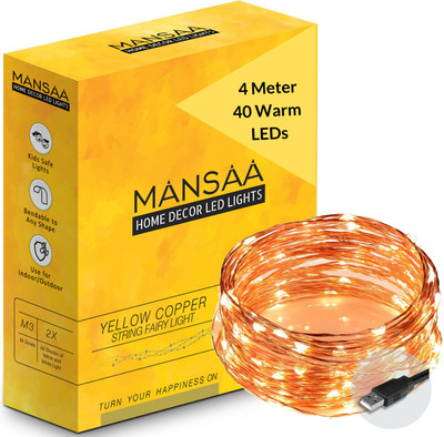 MANSAA 40 LEDs 4.06 m Yellow Steady String Rice Lights(Pack of 1)