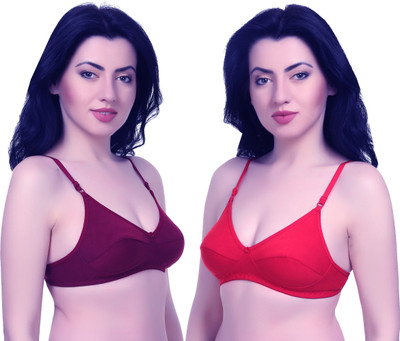 Sexy Bust Women T-Shirt Non Padded Bra(Red, Maroon)
