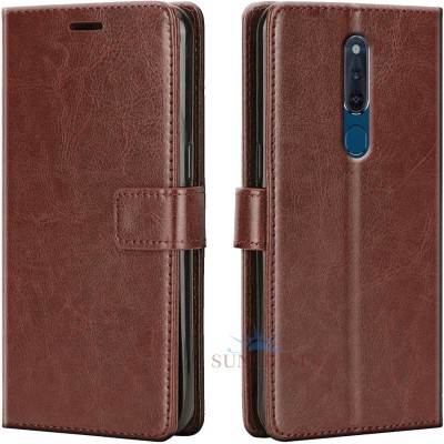 SUNSHINE Wallet Case Cover for Oppo F11 Pro| Inside TPU with Card Pockets | Wallet Stand | Magnetic Closure(Brown, Hard Case)