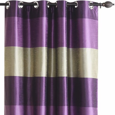 Deco Window 152 cm (5 ft) Polyester Blackout Window Curtain (Pack Of 2)(Striped, Purple)